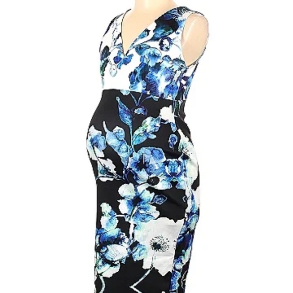 NWOT - ASOS Maternity Scuba Plunge Body-Conscious Dress In Blue Floral - Picture 2 of 7